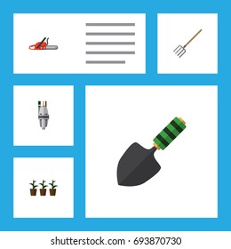 Flat Icon Dacha Set Of Flowerpot, Hay Fork, Pump And Other Vector Objects. Also Includes Hacksaw, Fork, Pump Elements.