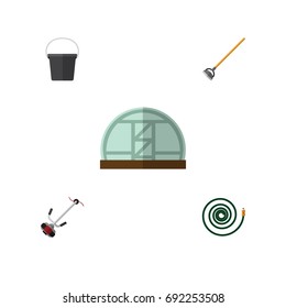 Flat Icon Dacha Set Of Grass-Cutter, Tool, Pail And Other Vector Objects. Also Includes Bucket, Pail, Hothouse Elements.