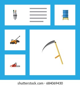 Flat Icon Dacha Set Of Hacksaw, Lawn Mower, Pump And Other Vector Objects. Also Includes Saw, Pump, Equipment Elements.