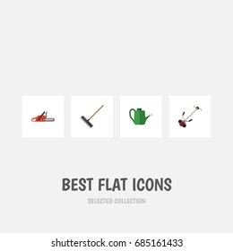Flat Icon Dacha Set Of Hacksaw, Grass-Cutter, Harrow And Other Vector Objects. Also Includes Hacksaw, Tool, Harrow Elements.
