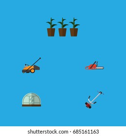 Flat Icon Dacha Set Of Hothouse, Hacksaw, Flowerpot And Other Vector Objects. Also Includes Plant, Greenhouse, Botany Elements.