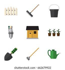 Flat Icon Dacha Set Of Pail, Tool, Harrow And Other Vector Objects. Also Includes Trowel, Barrier, Pail Elements.