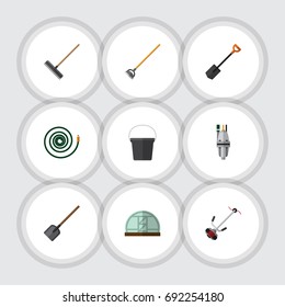 Flat Icon Dacha Set Of Pail, Tool, Spade And Other Vector Objects. Also Includes Greenhouse, Pail, Spade Elements.
