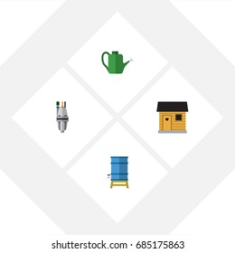 Flat Icon Dacha Set Of Pump, Stabling, Container And Other Vector Objects. Also Includes Barn, Container, Farmhouse Elements.