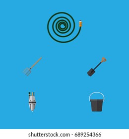 Flat Icon Dacha Set Of Spade, Hosepipe, Pump And Other Vector Objects. Also Includes Tool, Pump, Fork Elements.