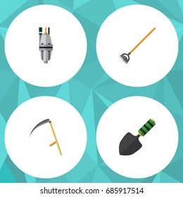 Flat Icon Dacha Set Of Tool, Trowel, Pump And Other Vector Objects. Also Includes Shovel, Cutter, Pump Elements.