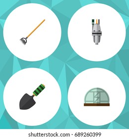 Flat Icon Dacha Set Of Tool, Hothouse, Trowel And Other Vector Objects. Also Includes Gardening, Farm, Greenhouse Elements.