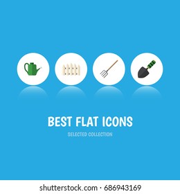 Flat Icon Dacha Set Of Trowel, Bailer, Hay Fork And Other Vector Objects. Also Includes Tool, Spatula, Watering Elements.