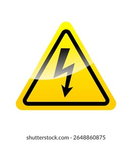 Flat icon danger high voltage. Black arrow in yellow triangle isolated on white background. Vector illustration.
