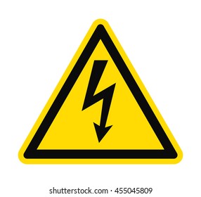 Flat icon danger high voltage. Black arrow in yellow triangle isolated on white background. Vector illustration.