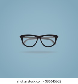 Flat icon. Dark gray hipster glasses with temples.