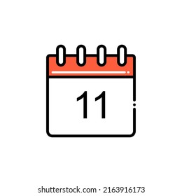 Flat icon Date 11 isolated on white background.