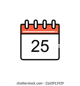 Flat icon Date 25 isolated on white background.