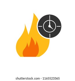 Flat icon deadline burn clock isolated on white background. Vector illustration. Burning wall clock.