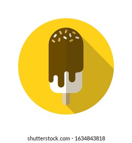 Flat Icon of Delicious Chocolate Stick Ice Cream with Yellow Background 