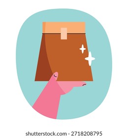 Icono plano de la bolsa de papel de entrega en la mano
