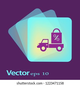 Flat icon. Delivery of purchases. A discount.