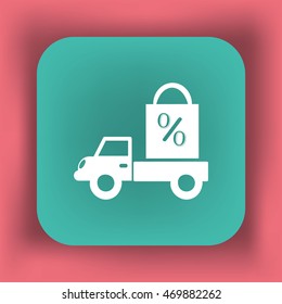 Flat icon. Delivery of purchases. A discount.