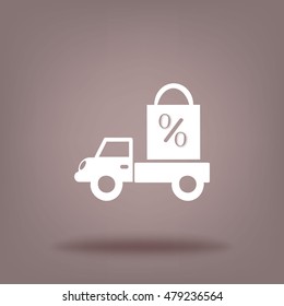 Flat icon. Delivery of purchases. A discount.