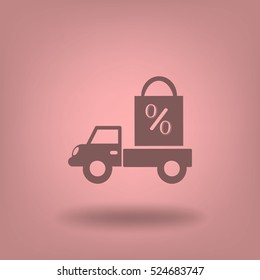 Flat icon. Delivery of purchases. A discount.