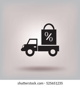 Flat icon. Delivery of purchases. A discount.