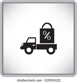Flat icon. Delivery of purchases. A discount.