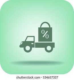 Flat icon. Delivery of purchases. A discount.