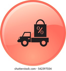 Icono plano. Entrega de compras. Un descuento.