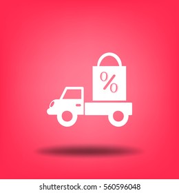 Flat icon. Delivery of purchases. A discount.