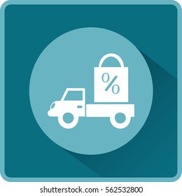 Flat icon. Delivery of purchases. A discount.