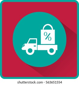 Flat icon. Delivery of purchases. A discount.