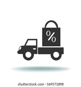 Flat icon. Delivery of purchases. A discount.