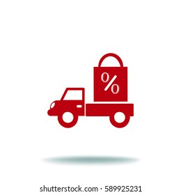 Icono plano. Entrega de compras. Un descuento.
