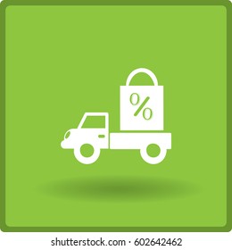 Flat icon. Delivery of purchases. A discount.