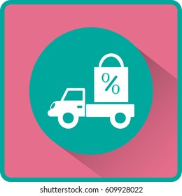 Icono plano. Entrega de compras. Un descuento.