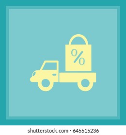 Flat icon. Delivery of purchases. A discount.