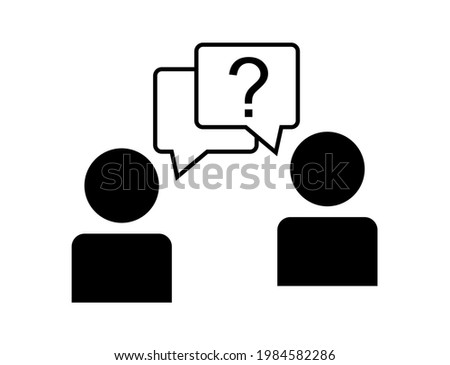 Flat icon depicting two people in a conversation. Black and white vector illustration.