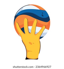Flat icon depicting a volleyball in hand 