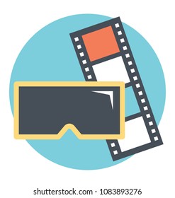 
Flat icon design of 3D video, a three dimensional stereoscopic film

