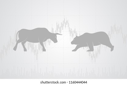 flat icon design of Abstract financial chart with bulls and bear in stock market on white color background