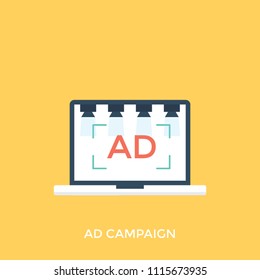 
Flat icon design of advertisement on laptop screen representing web ad campaign
