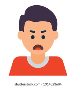 Flat icon design of astonished boy, teenager boy 