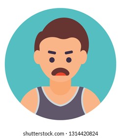 Flat icon design of astonished boy, teenager boy 