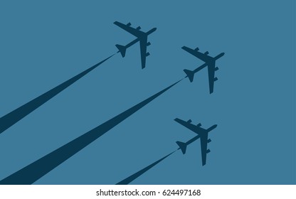 flat icon design of bomber plane in blue color background