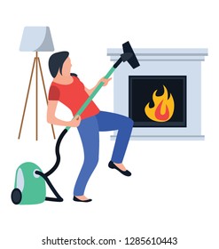 Flat icon design of carpet cleaning, vacuum cleaner