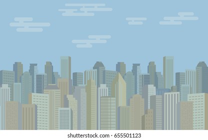 Flat icon design of city skyline and blue sky background