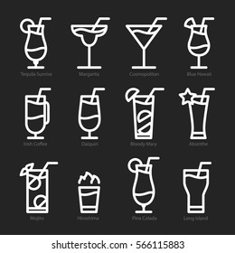 Flat icon design. Cocktails icons isolated.