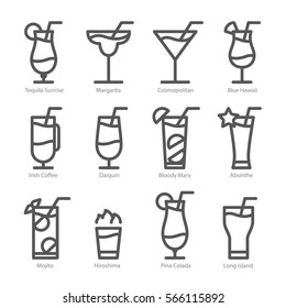 Flat icon design. Cocktails icons isolated.