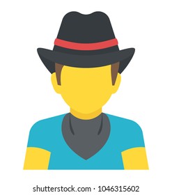 Flat icon design of cowboy