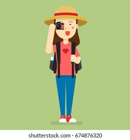 Flat icon design creative Tourist. Vector illustration
